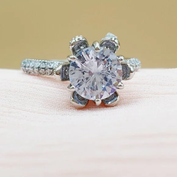 Shiny Cubic Zirconia ia White Stone Cubic Flower Luxury Rings for Women INDN8440 - Picture 3 of 4